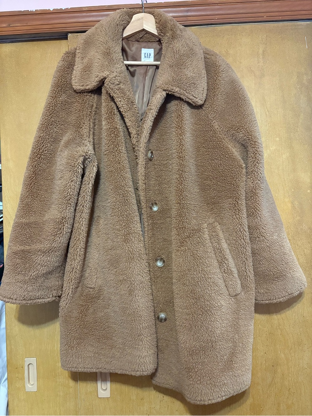 GAP Women's Teddy Coat in Camel Brown - Picture 6 of 8
